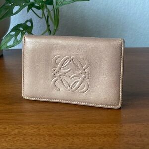 Loewe Vintage Lambskin Metallic Gold Beige Leather Card Holder Compact Wallet
